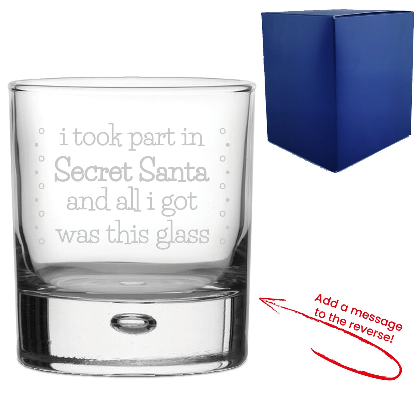 Engraved Whisky Glass with Secret Santa Serif Design, Add Message to Reverse Image 1