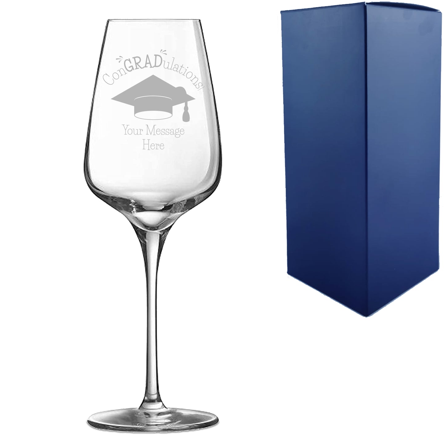 Personalised Engraved Graduation Wine Glass with 'ConGRADulations' Design, Personalise with Any Name or Message Image 1