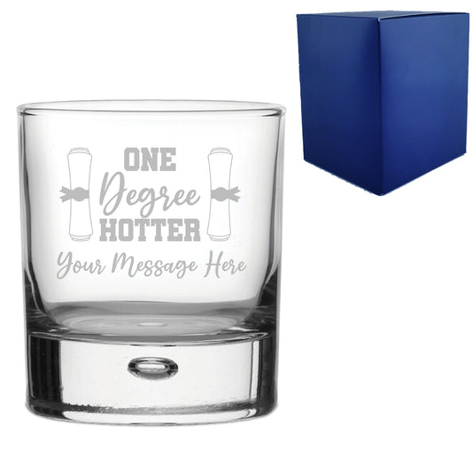 Personalised Engraved Graduation Whisky Tumbler with 'One Degree Hotter' Design, Personalise with Any Name or Message Image 1