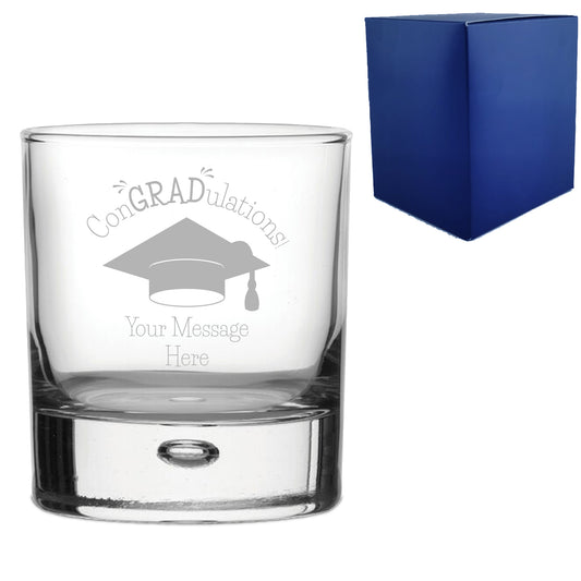 Personalised Engraved Graduation Whisky Tumbler with 'ConGRADulations' Design, Personalise with Any Name or Message Image 1
