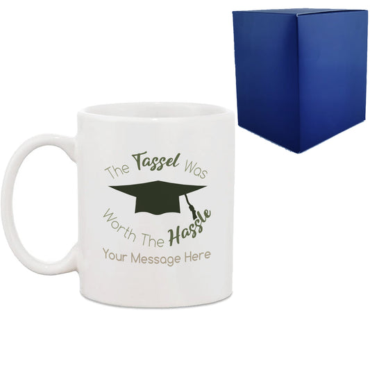 Personalised Printed Graduation Mug with 'The Tassel was worth the Hassle' Design, Personalise with Any Name or Message Image 1