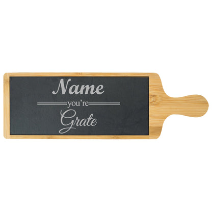 Engraved Bamboo and Slate Cheeseboard with Name you're Grate Design Image 2