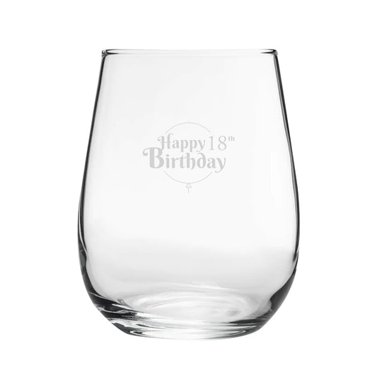 Happy 18th Birthday Balloon Design - Engraved Novelty Stemless Wine Gin Tumbler Image 1