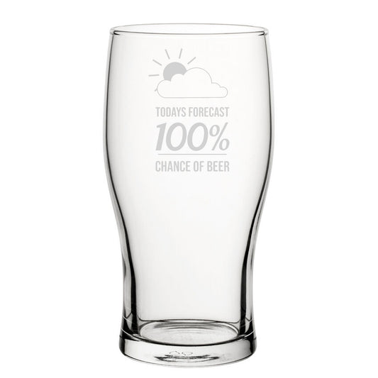 100% Chance Of Beer - Engraved Novelty Tulip Pint Glass Image 2