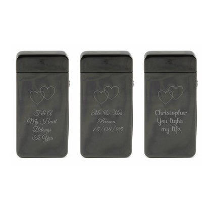 Engraved Electric Arc Lighter, Black, Overlapping Hearts Image 4