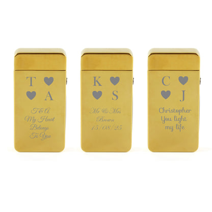 Engraved Electric Arc Lighter, Gold, Heart Initials, Gift Boxed Image 4