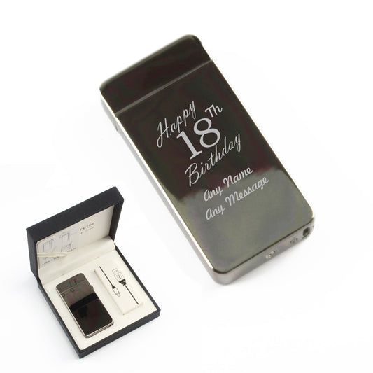 Engraved Electric Arc Lighter, Black, Happy 18th Birthday, Gift Boxed Image 1