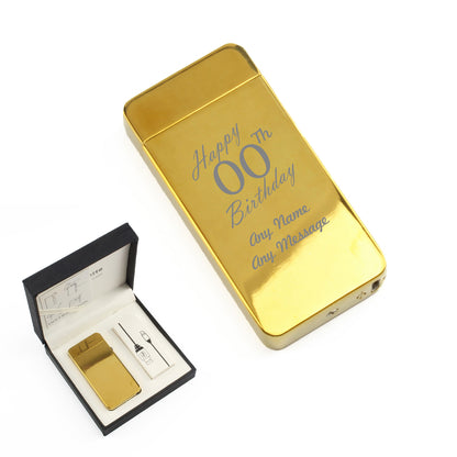 Engraved Electric Arc Lighter, Gold Happy Any Number Birthday Gift Boxed Image 2