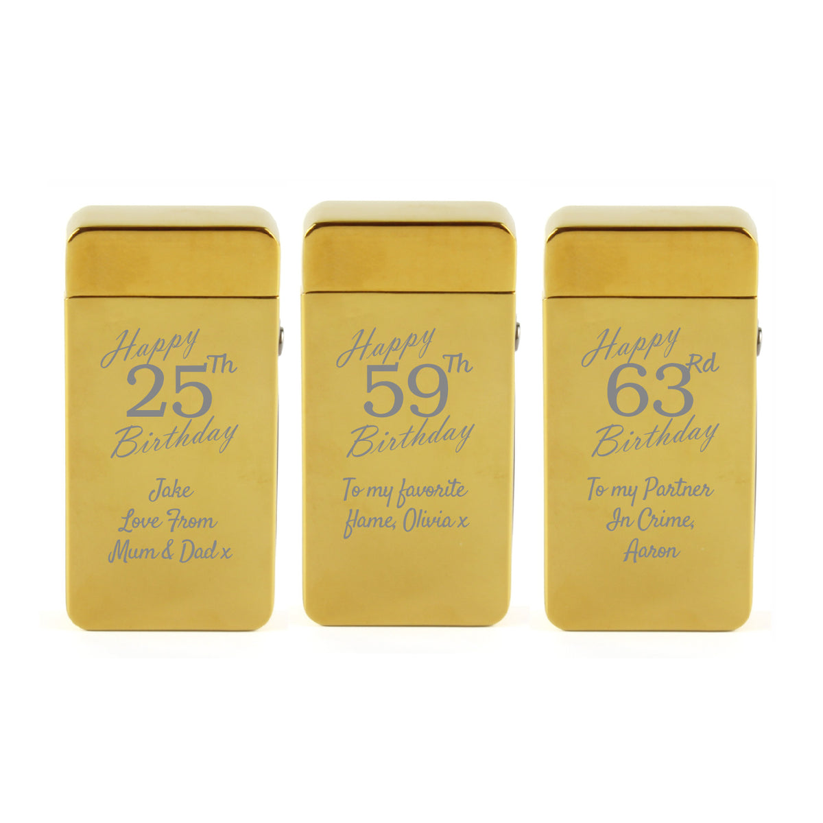 Engraved Electric Arc Lighter, Gold Happy Any Number Birthday Gift Boxed Image 4