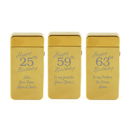 Engraved Electric Arc Lighter, Gold Happy Any Number Birthday Gift Boxed Image 4