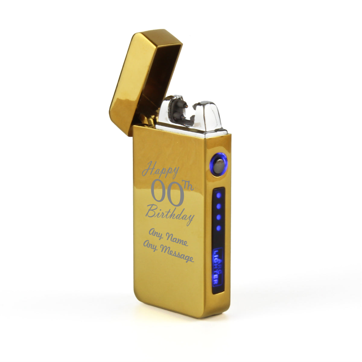 Engraved Electric Arc Lighter, Gold Happy Any Number Birthday Gift Boxed Image 3
