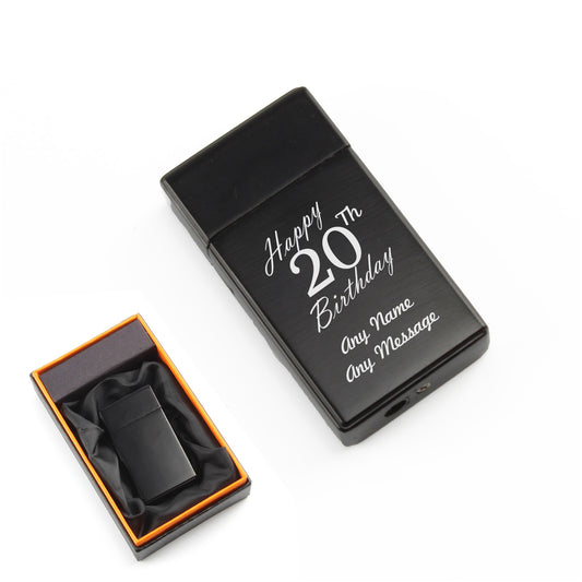Engraved Jet Gas Lighter Black Happy 20th Birthday Gift Boxed Image 1