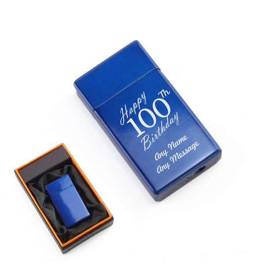 Engraved Jet Gas Lighter Blue Happy 100th Birthday Gift Boxed Image 1