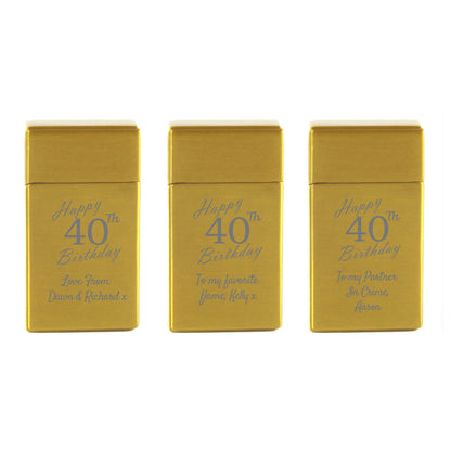 Engraved Jet Gas Lighter Gold Happy 40th Birthday Gift Boxed Image 4