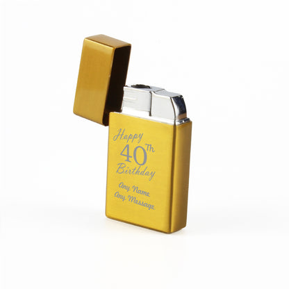 Engraved Jet Gas Lighter Gold Happy 40th Birthday Gift Boxed Image 3