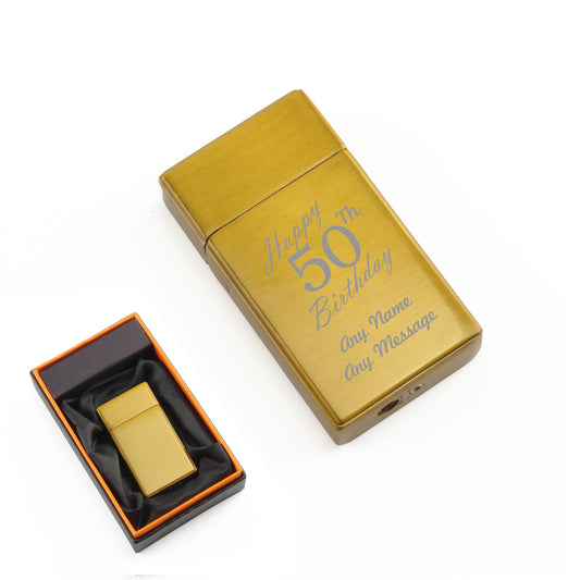 Engraved Jet Gas Lighter Gold Happy 50th Birthday Gift Boxed Image 1