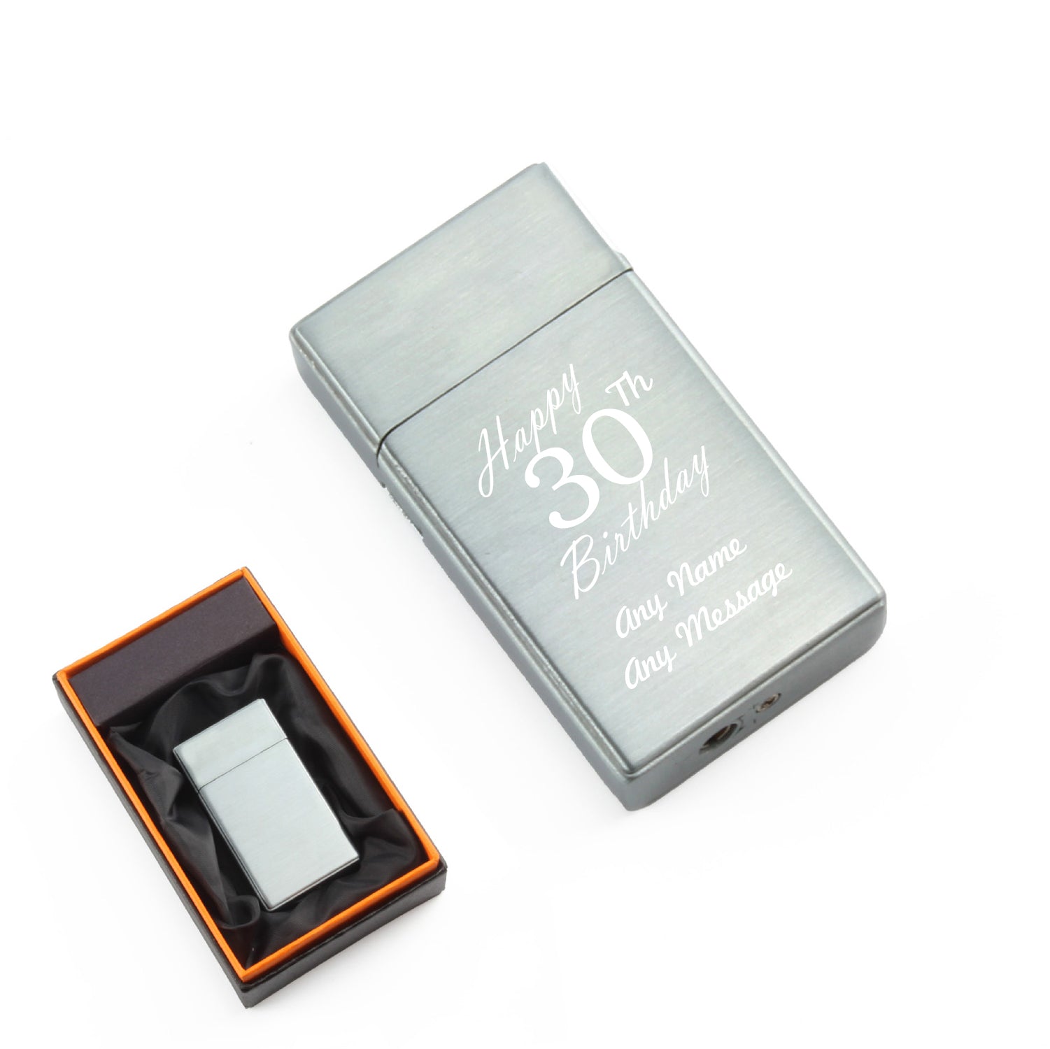 Engraved Jet Gas Lighter Silver Happy 30th Birthday Gift Boxed Image 1