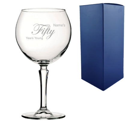 Engraved 50th Birthday Hudson Gin Glass, Years Young Curly Font Image 2
