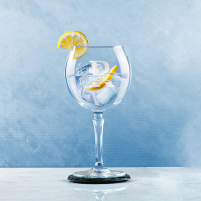 Engraved Hudson Gin Glass, Initial and Name, 650ml, Classic Font Image 4