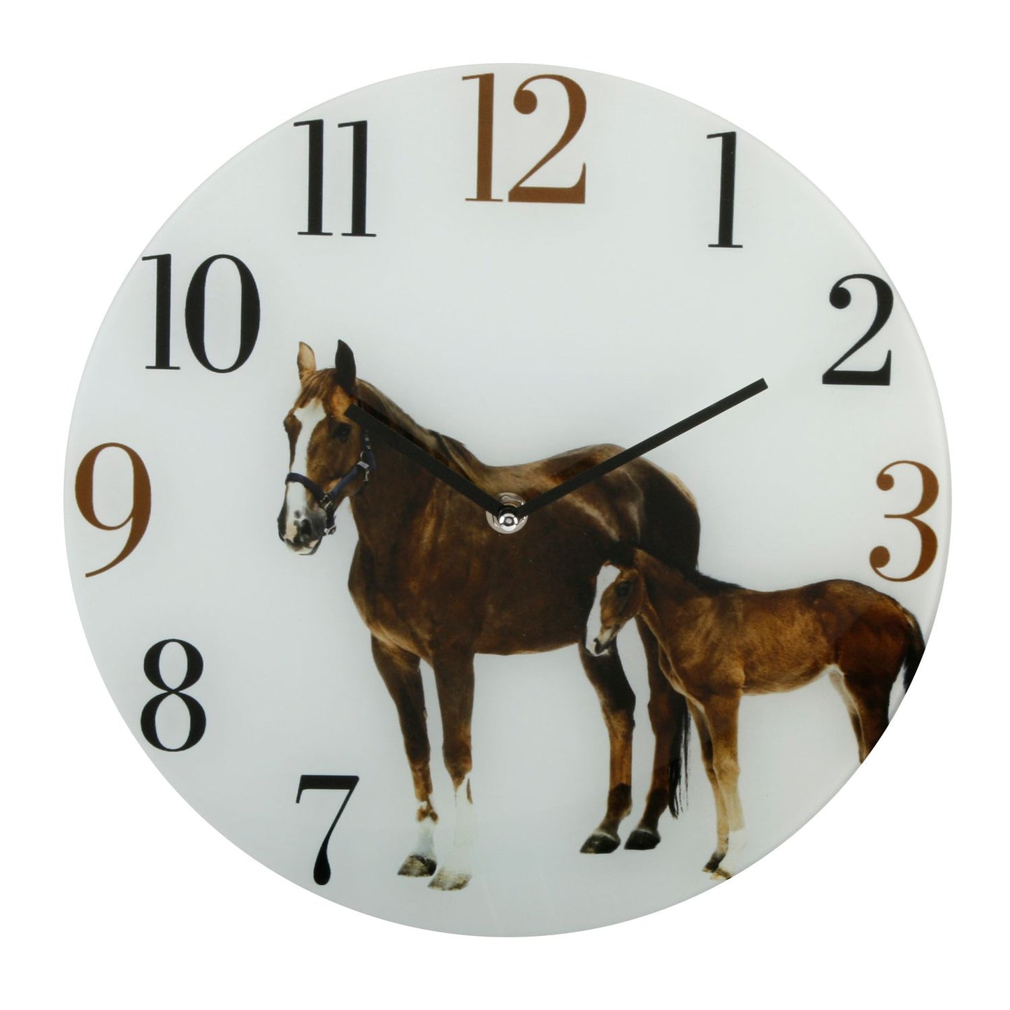 Chestnut Horse and Foal decorative glass quartz wall clock