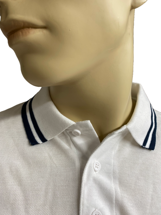 Men's White Kustom Kit Polo Shirt with Navy Blue Contrast Detail Size 3XL