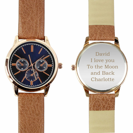 Personalised Mens Rose Gold Tone Watch