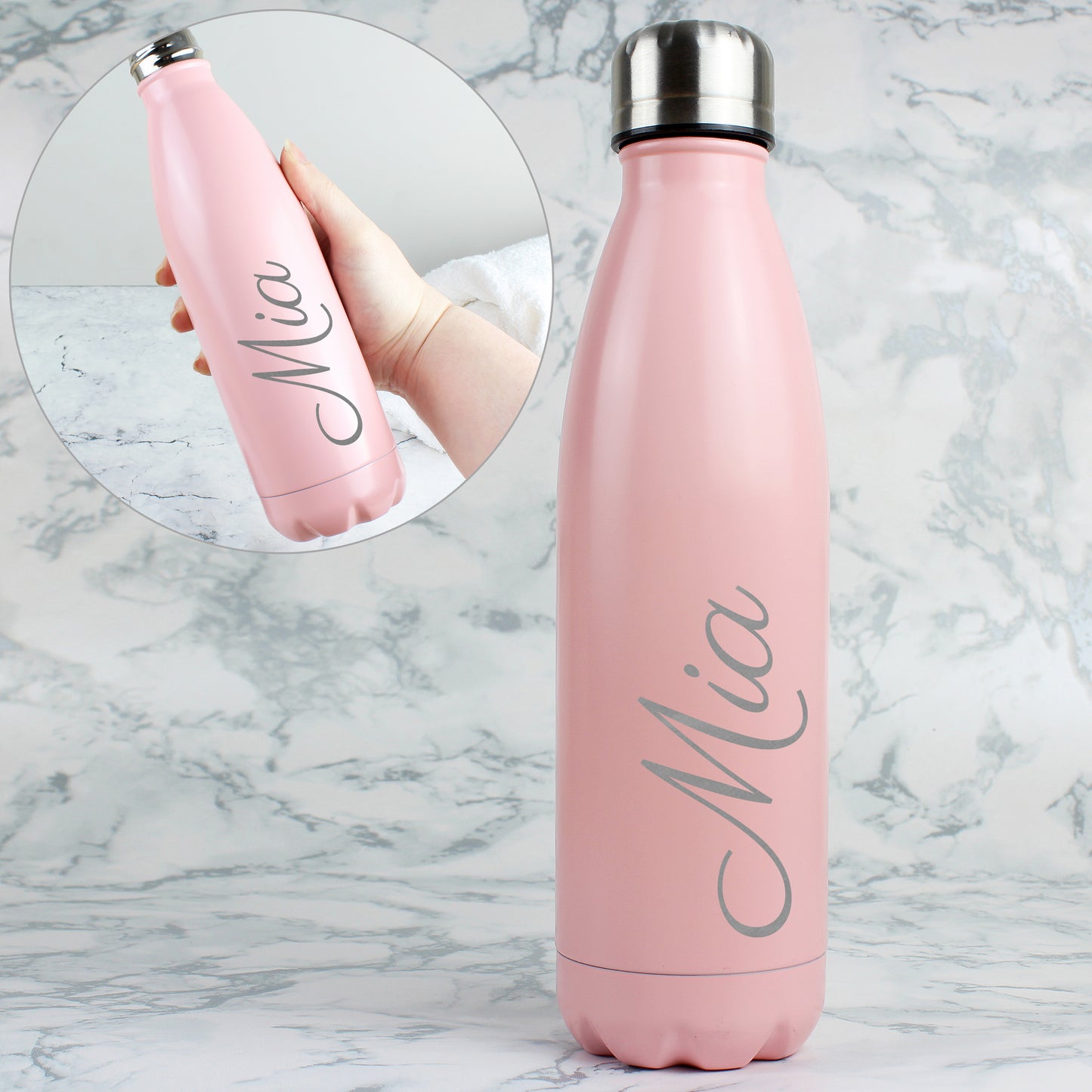 Personalised Pink Stainless Steel Insulated Drinks Bottle