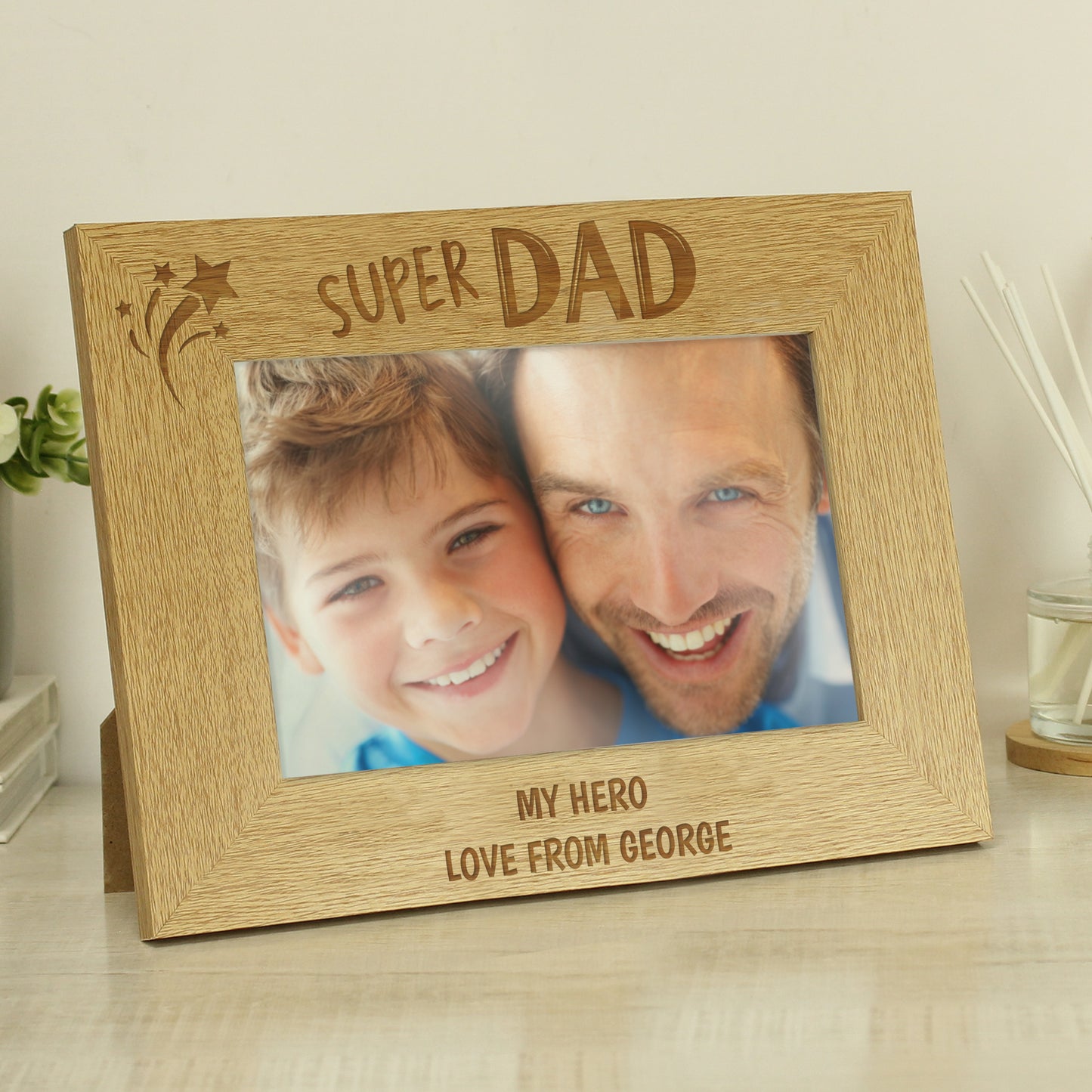 Personalised Super Dad 6" x 4" Landscape Wooden Photo Frame