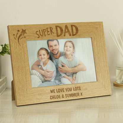 Personalised Super Dad 6" x 4" Landscape Wooden Photo Frame