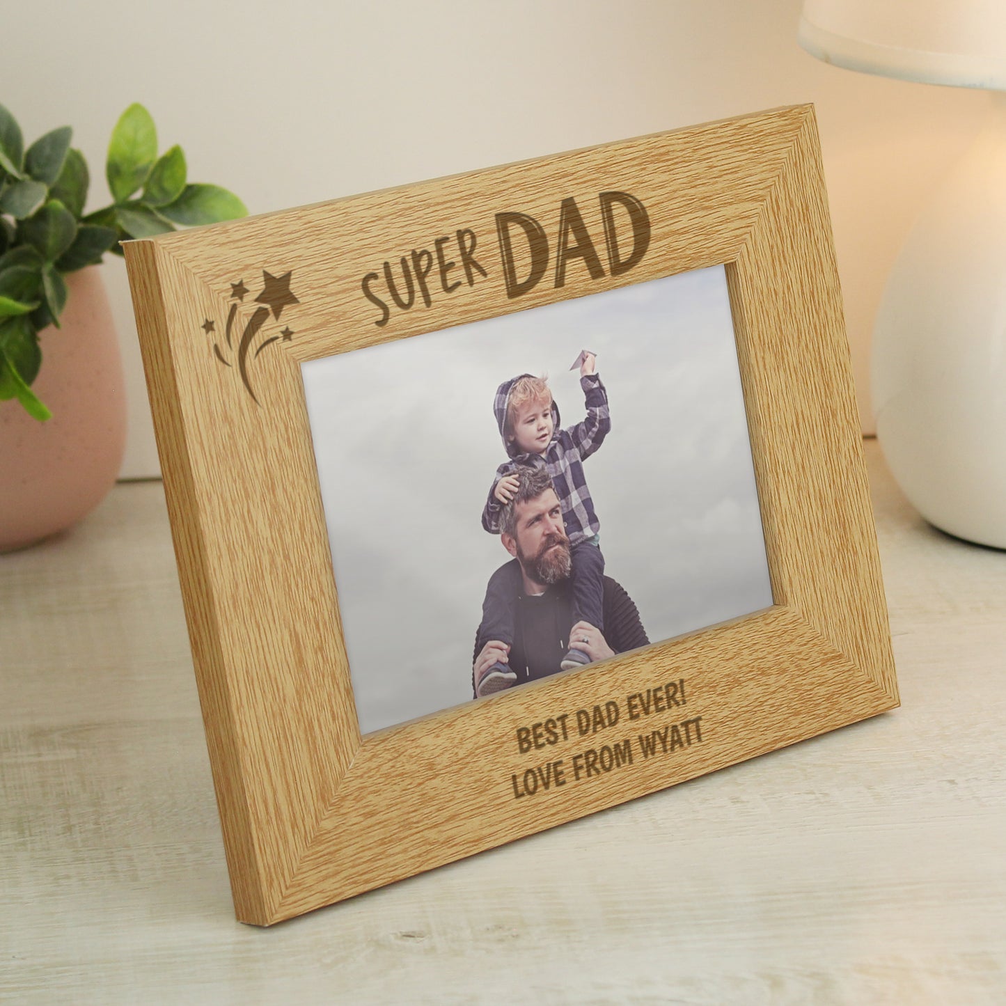 Personalised Super Dad 6" x 4" Landscape Wooden Photo Frame
