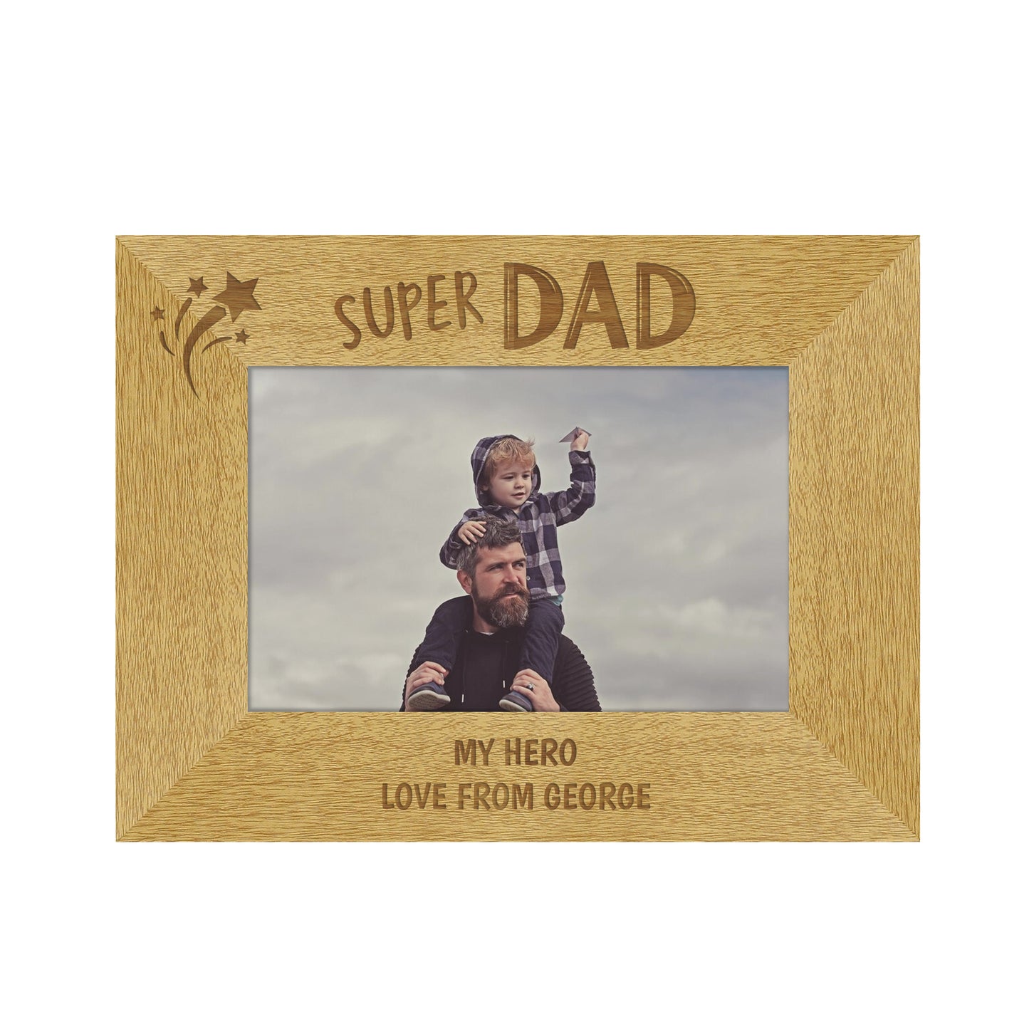 Personalised Super Dad 6" x 4" Landscape Wooden Photo Frame