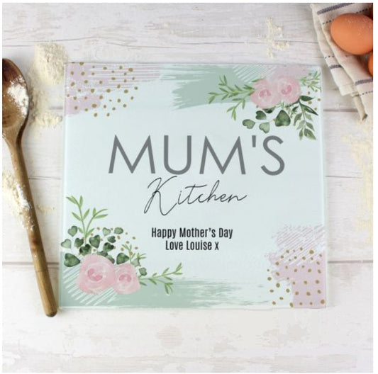 Personalised Abstract Rose Glass Worktop Saver